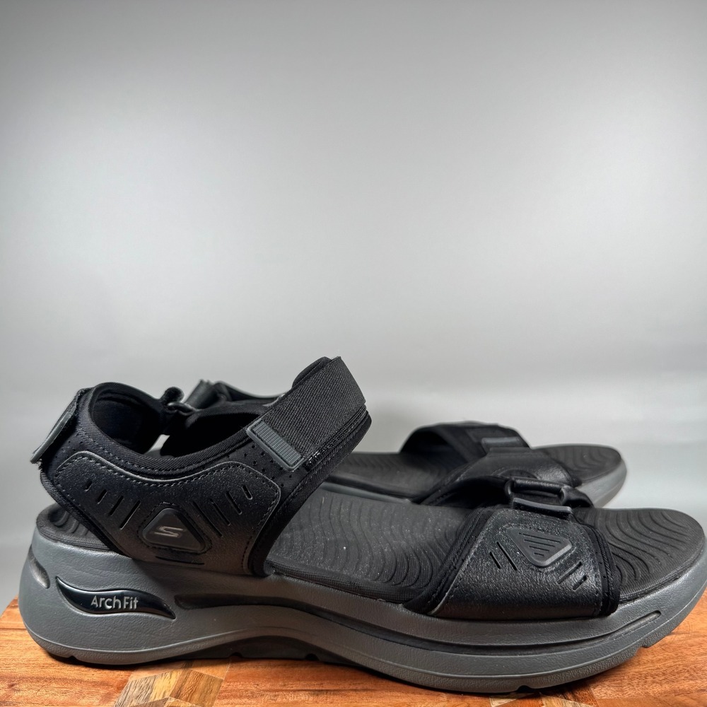 Skechers Arch Fit GOwalk Men 12 Black Charcoal Strappy Walking Sandals 229020